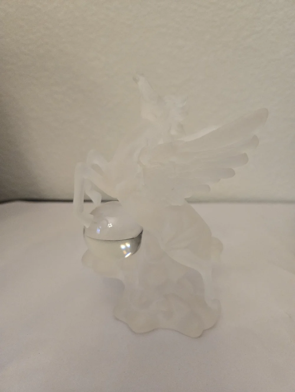 Longarch Vintage Frosted Lucite Pegasus With Glass Ball Sculpture Mystical Horse